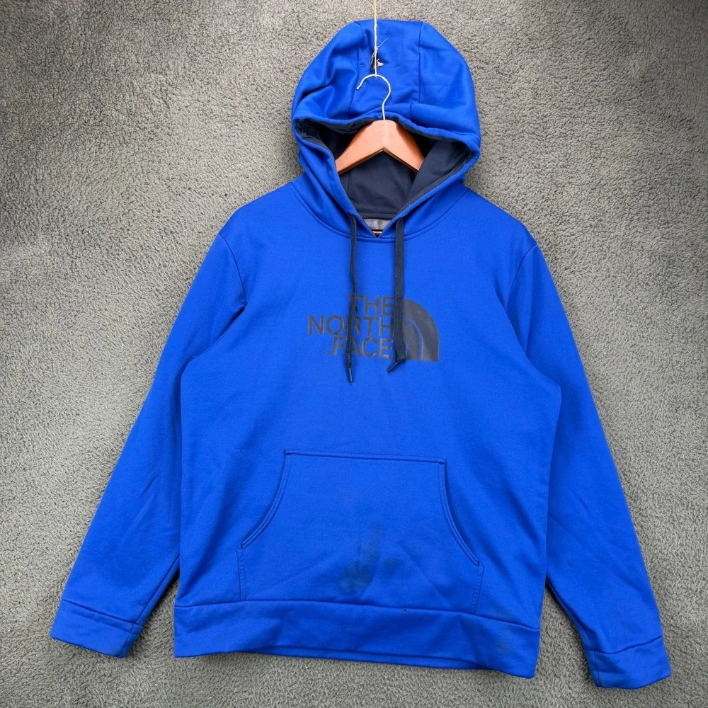 The North Face Mens Blue Pullover Hoodie Graphic Logo Fleece Sweatshirt Medium